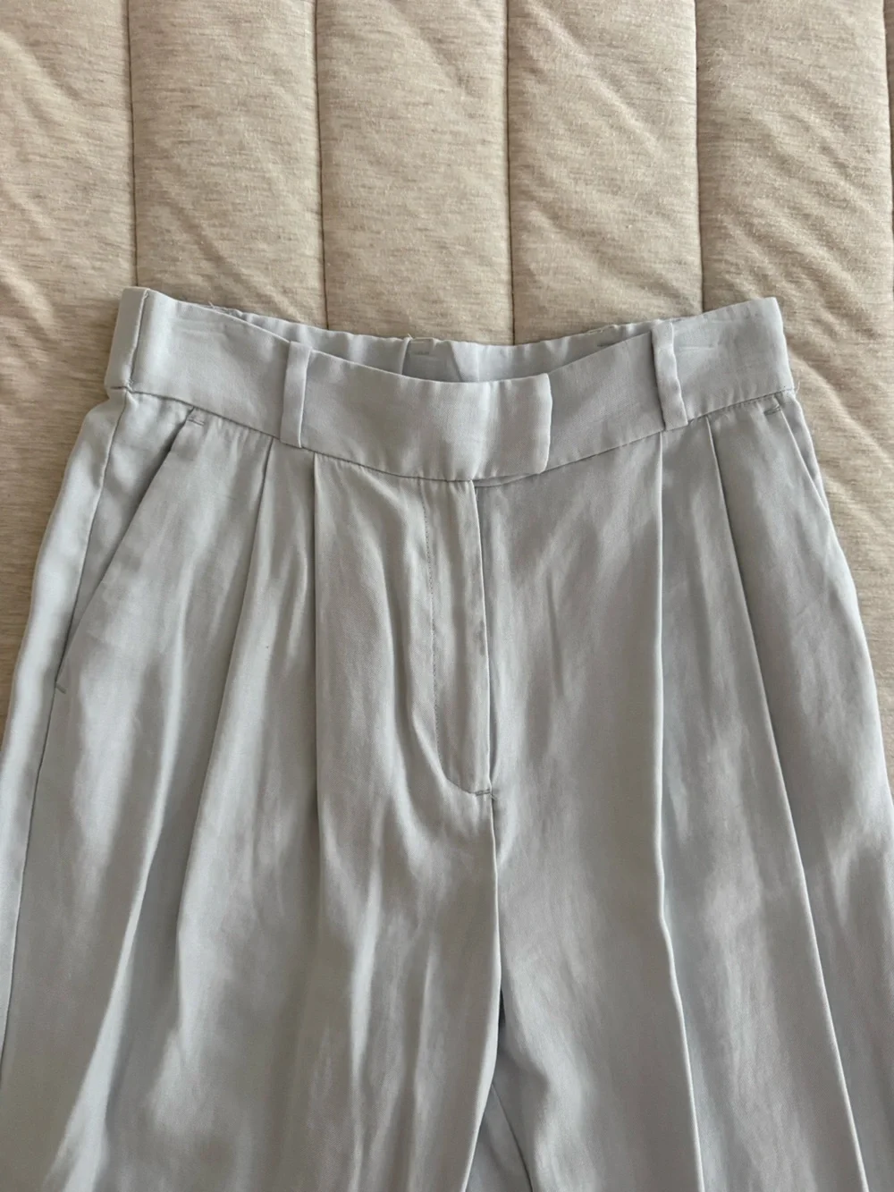 Light Blue High Rise Tapered Linen Trousers Size 6